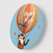 Schattigee Cat Hete Luchtballon Whimsical Art Grote Klok (Hoek)