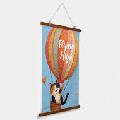 Schattigee Cat Hete Luchtballon Whimsical Art Hangend Wandkleed (Gebogen)