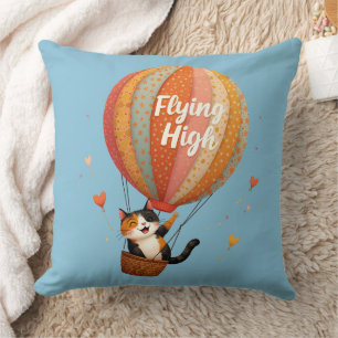 Schattigee Cat Hete Luchtballon Whimsical Art Kussen