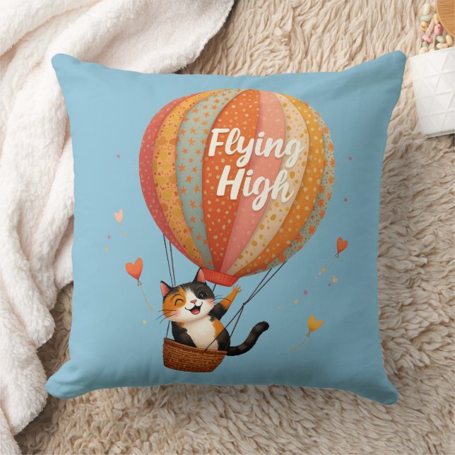 Schattigee Cat Hete Luchtballon Whimsical Art Kussen (Deken)