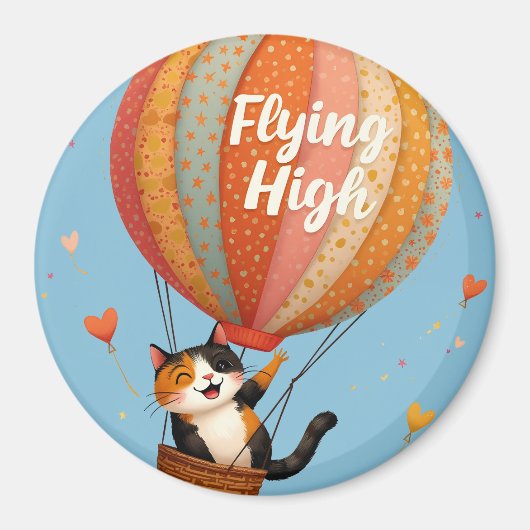 Schattigee Cat Hete Luchtballon Whimsical Art Magneet (Voorkant)