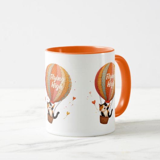 Schattigee Cat Hete Luchtballon Whimsical Art Mok (Voorkant rechts)