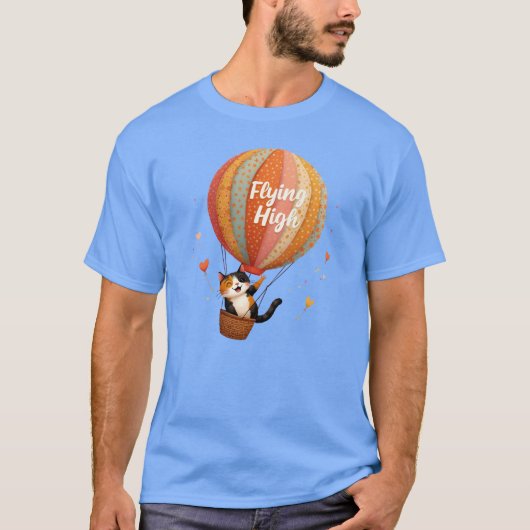 Schattigee Cat Hete Luchtballon Whimsical Art T-shirt (Voorkant)