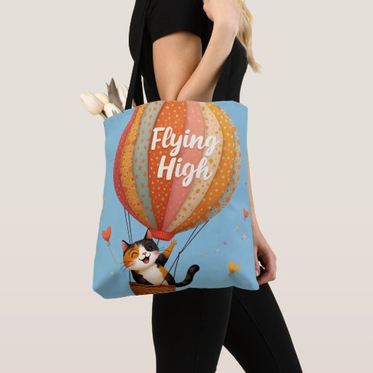Schattigee Cat Hete Luchtballon Whimsical Art Tote Bag (Dichtbij)