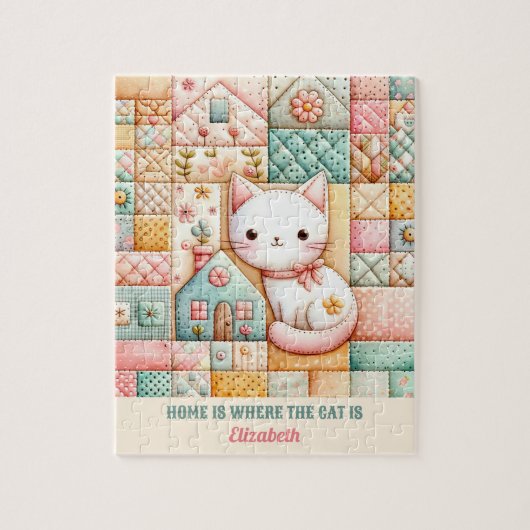 Schattigee Cat House Quilt Patchwork Pastel Custom Legpuzzel (Verticaal)