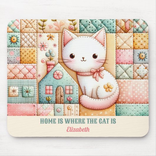 Schattigee Cat House Quilt Patchwork Pastel Custom Muismat (Voorkant)