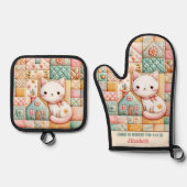 Schattigee Cat House Quilt Patchwork Pastel Custom Ovenwant & Pannenlap Set (Voorkant)
