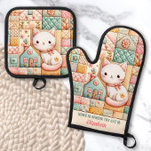 Schattigee Cat House Quilt Patchwork Pastel Custom Ovenwant & Pannenlap Set