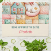 Schattigee Cat House Quilt Patchwork Pastel Custom Theedoek (Gevouwen)