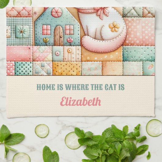 Schattigee Cat House Quilt Patchwork Pastel Custom Theedoek (Gevouwen)