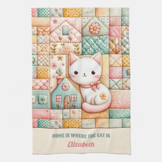 Schattigee Cat House Quilt Patchwork Pastel Custom Theedoek (Verticaal)