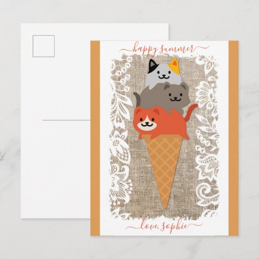 Schattigee Cat Ice Cream Cone Happy Summer Briefkaart (Voorkant / Achterkant)