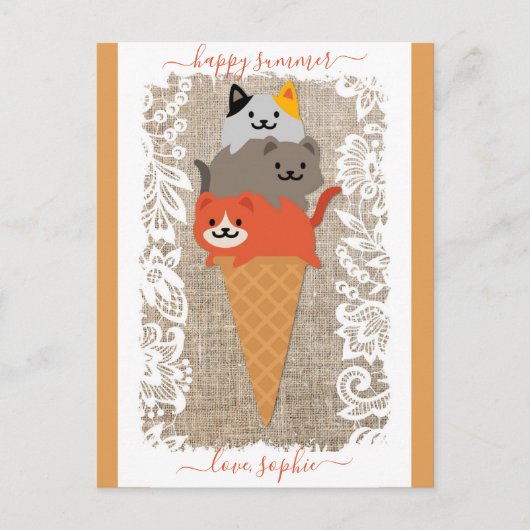 Schattigee Cat Ice Cream Cone Happy Summer Briefkaart (Voorkant)