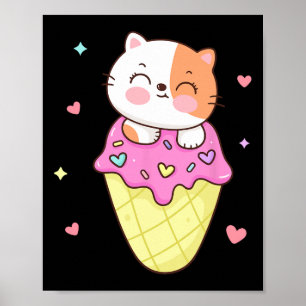 Schattigee Cat Ice Cream Shirt Anime Kawaii Kinder Poster