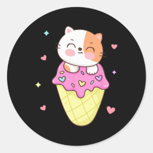 Schattigee Cat Ice Cream Shirt Anime Kawaii Kinder Ronde Sticker