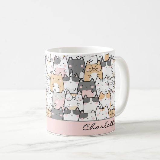 Schattigee Cat Kawaii Pattern Coffee Mok (Voorkant rechts)