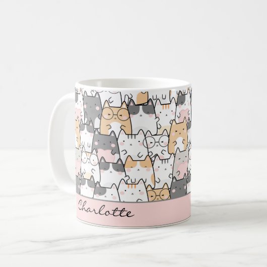 Schattigee Cat Kawaii Pattern Coffee Mok (Voorkant links)