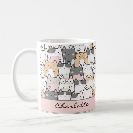 Schattigee Cat Kawaii Pattern Coffee Mok (Links)