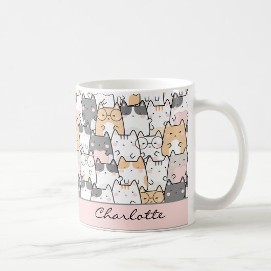 Schattigee Cat Kawaii Pattern Coffee Mok (Rechts)