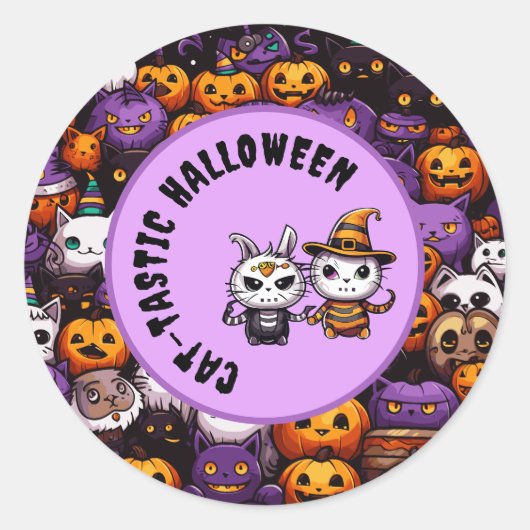 Schattigee Cat Kawaii Stijl Halloween CAT-TASTIC T Ronde Sticker (Voorkant)