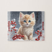 Schattigee Cat Kitten Winter Kerstmis Custom Name Legpuzzel (Horizontaal)