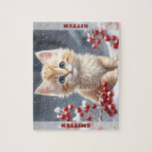 Schattigee Cat Kitten Winter Kerstmis Custom Name Legpuzzel (Verticaal)