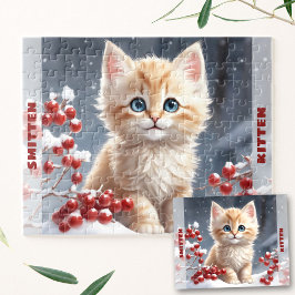 Schattigee Cat Kitten Winter Kerstmis Custom Name Legpuzzel