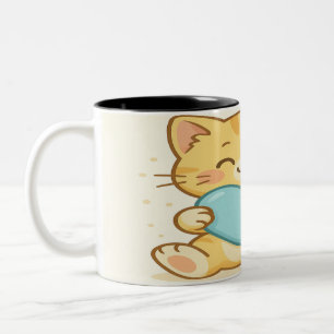 Schattigee Cat Knuffel Blauw Hart Tweekleurige Koffiemok