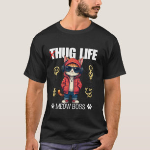 Schattigee Cat Knuffel Life Meow Boss Thug Gangste T-shirt