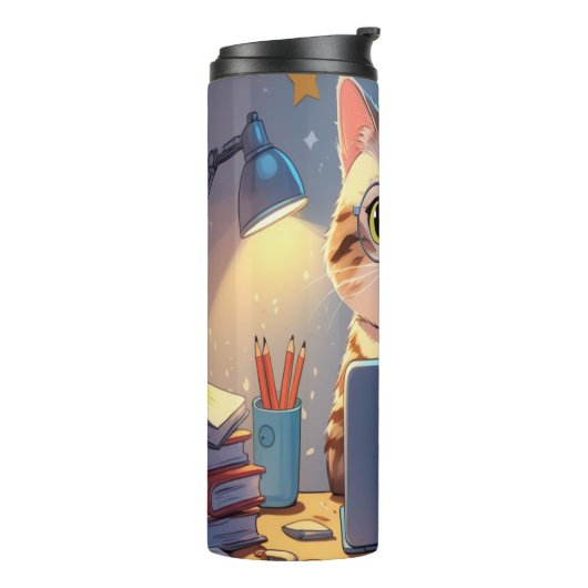 Schattigee Cat Laptop Travel Mug – Smart On-The-Go Thermosbeker (Gedraaid links)