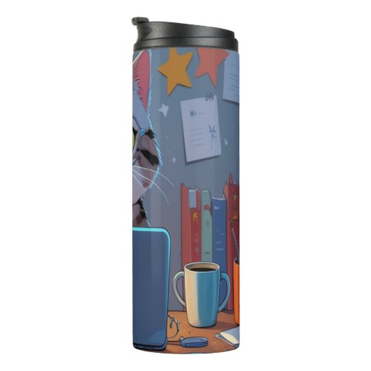 Schattigee Cat Laptop Travel Mug – Smart On-The-Go Thermosbeker (Geroteerd rechts)