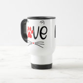 Schattigee Cat LOVE-typografie met rode poot Reisbeker (Voorkant links)