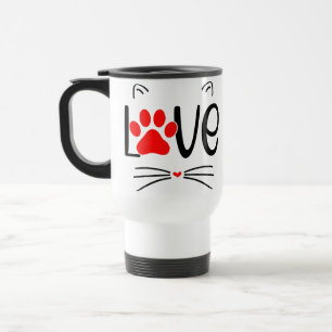 Schattigee Cat LOVE-typografie met rode poot Reisbeker