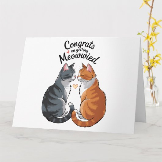 Schattigee Cat Lover Wedding Gefeliciteerd Verlovi Kaart (Gele Bloem)