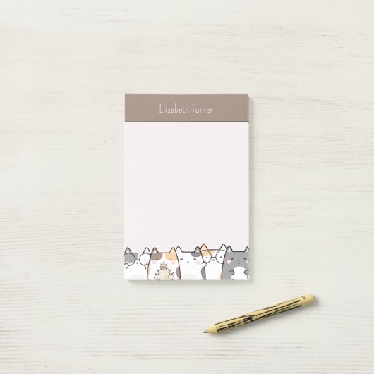 Schattigee Cat Lovers Roze en Bruin Kinder Geperso Post-it® Notes (Op bureau)