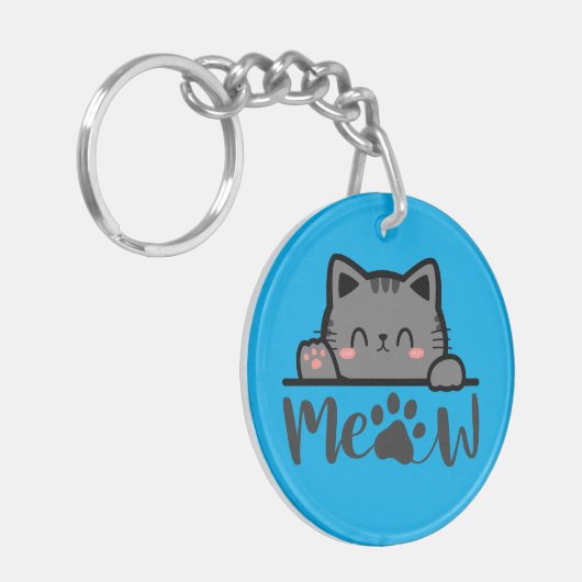 Schattigee Cat Meow Sleutelhanger – Grappig Kat Ca (Voorkant Links)