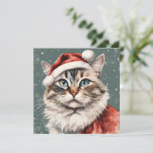 Schattigee Cat Meowy Christmas Funny Cat Feestdagenkaart (Staand voorkant)