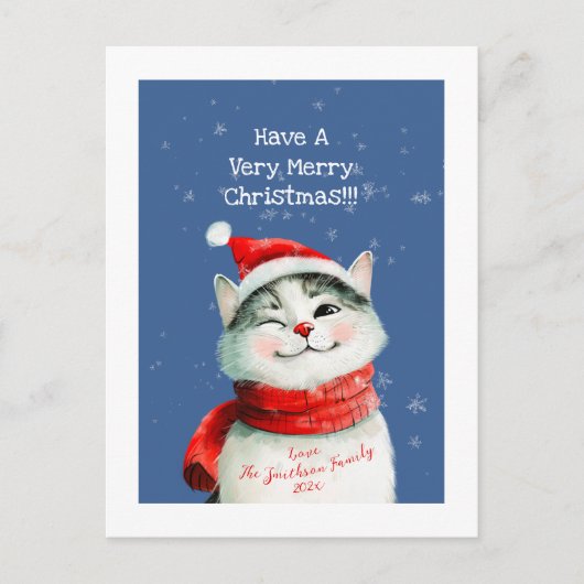 Schattigee Cat Merry Christmas Post Kaart (Voorkant)