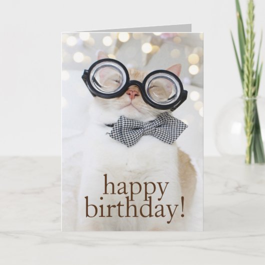 Schattigee Cat Nerd Bril Happy Birthday Wenskaart Kaart (Voorkant)
