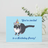 Schattigee Cat Party Pet Verjaardagsfeestuitnodigi Kaart (Staand voorkant)
