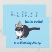 Schattigee Cat Party Pet Verjaardagsfeestuitnodigi Kaart (Voorkant / Achterkant)