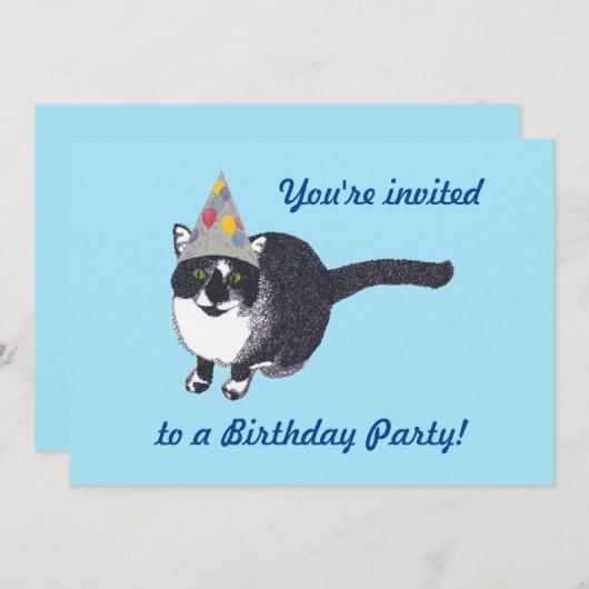 Schattigee Cat Party Pet Verjaardagsfeestuitnodigi Kaart (Voorkant / Achterkant)