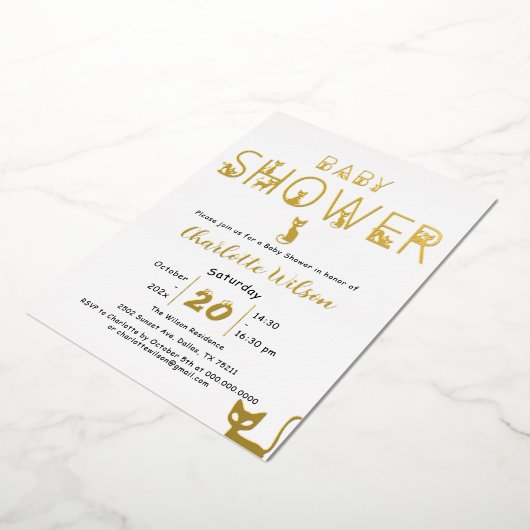 Schattigee Cat Pastel Kleur Baby shower Folie Uitnodiging (Gedraaid)