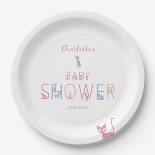 Schattigee Cat Pastel Kleur Baby shower Papieren Bordje (Voorkant)