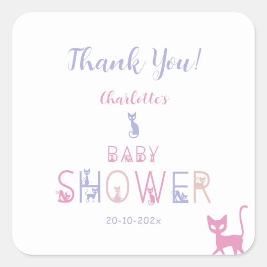 Schattigee Cat Pastel Kleur Baby shower Vierkante Sticker (Voorkant)