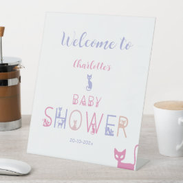 Schattigee Cat Pastel Kleur Baby shower Welkom Reclamebord Met Voetstuk