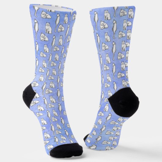 Schattigee Cat Pattern Blue Novelty Sokken (Gebogen)