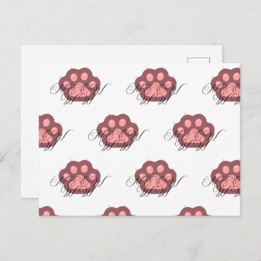 Schattigee Cat Paw "MEOW" Kalligrafie - Schattig K Briefkaart (Voorkant / Achterkant)