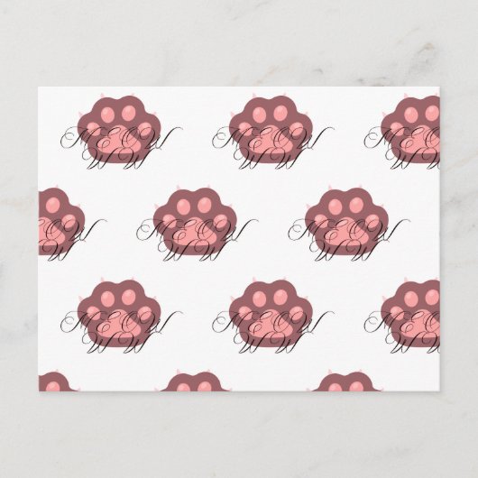 Schattigee Cat Paw "MEOW" Kalligrafie - Schattig K Briefkaart (Voorkant)