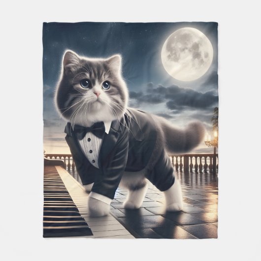 Schattigee Cat Pawdigy speelt een maanlicht sonate Fleece Deken (Voorkant)
